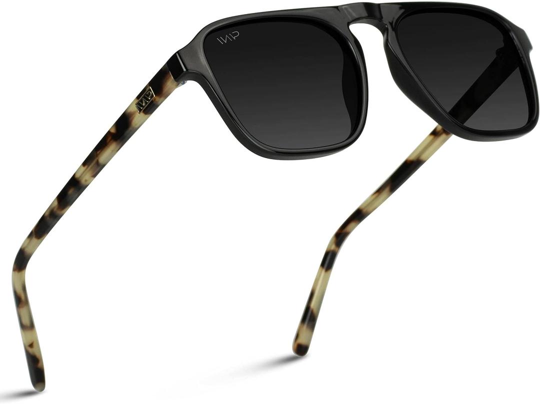 WearMe Pro Polarized Modern Aviator One-Bridge Square Mens Sunglasses (Black Beige Tortoise / Black Lens)