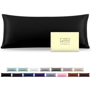 Silk Body Pillowcase Mulberry Silk Pillow Cases with Zipper Soft Breathable Smooth Cooling 20x54 inches Pillowcase for Sleep (Black,20"X 54",1Pc)