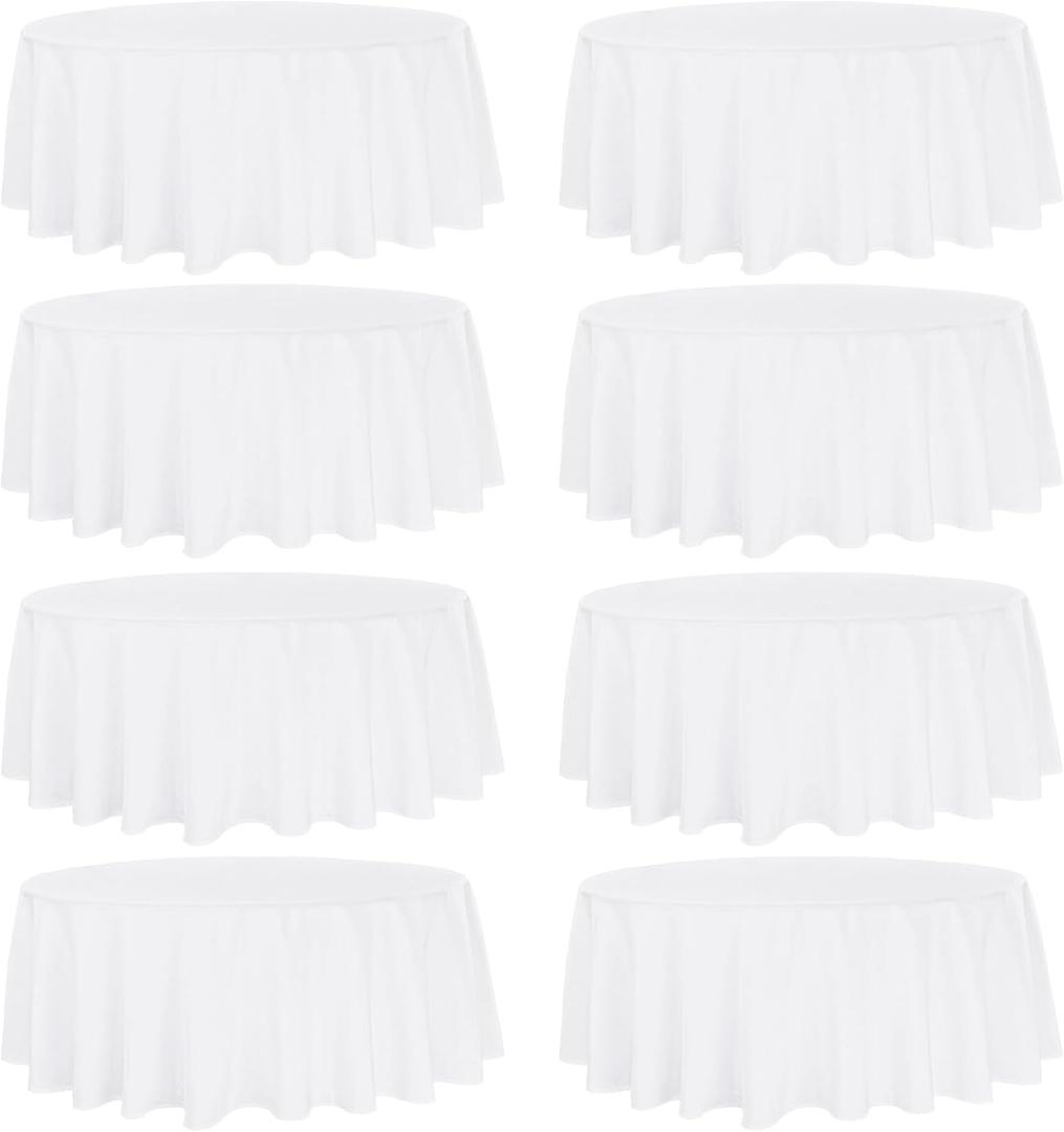Fivenl 8 Pack Premium Round Tablecloth 120 Inch Round Table Covers Washable Polyester Fabric Round Table Clothes for Wedding Party Reception Banquet Buffet Restaurant (White, 120 Inch)
