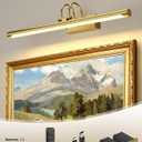 23.6 Wireless Rechargeable Picture Light with Remote, Large Battery Operated Wall Light for Paintings & Art, Dimmable LED Gallery Lamp with Timer, Adjustable Metal Design, Electroplated Gold Finish