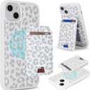 Case for iPhone 12 & iPhone 12 Pro Case Wallet magsaf Compatible 2 in 1 Detachable Magnetic with Card Holder Back Cards Slot Leather Shockproof Stand Phone case Women Men-White Leopard Print