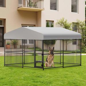 Outdoor Dog Kennel, 10x10x6 FT Dog Kennel Outside with Lock, Dog Enclosures for Large Dogs with UV-Resistant Waterproof Cover for Outside