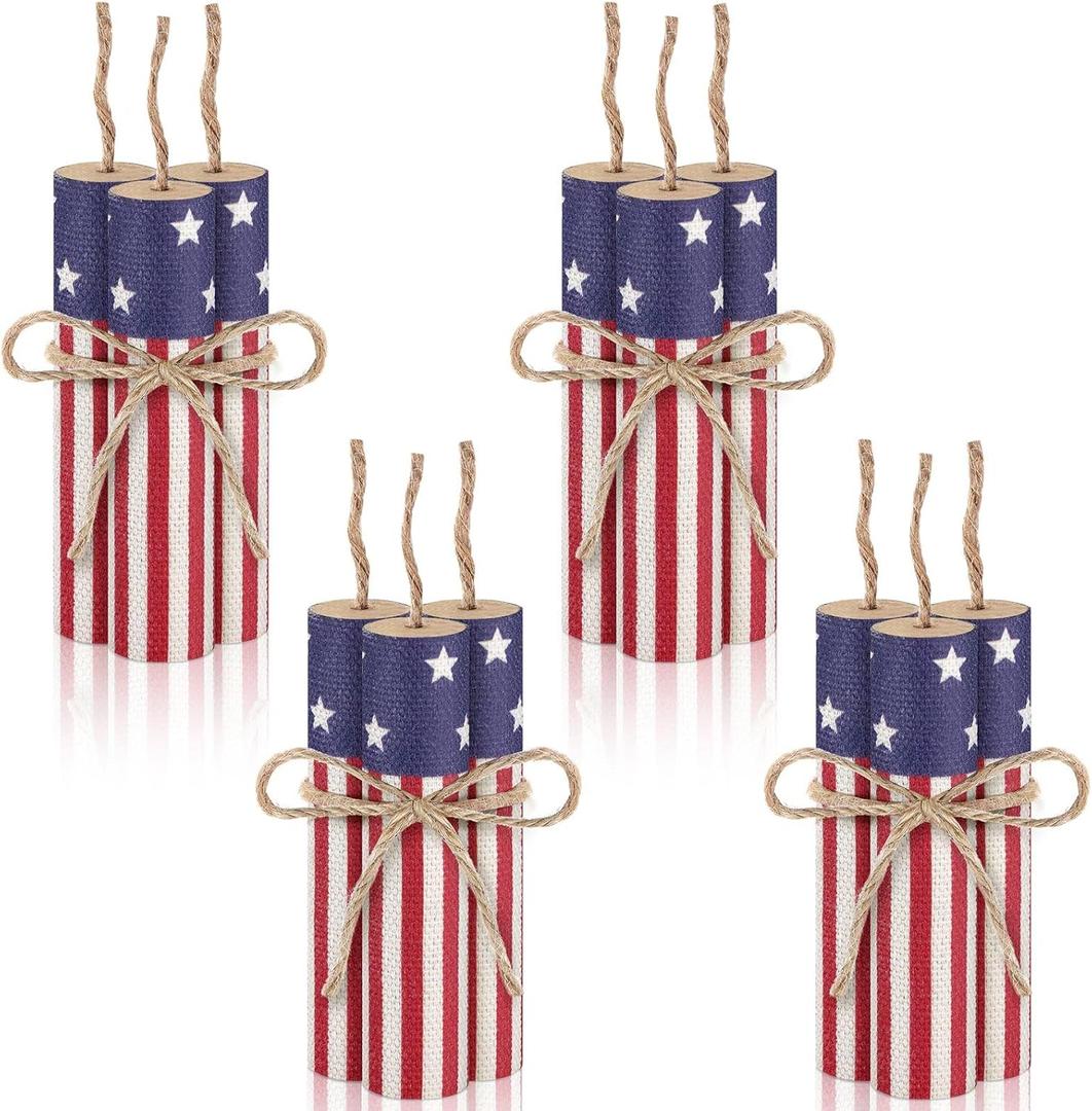 Maitys 12 Pcs 4th of July Tiered Tray Decor Independence Day Patriotic Table Decor 250th Anniversary Wooden Firework Signs, Red White Blue Block Centerpieces for Memorial Day Home Table Decoration