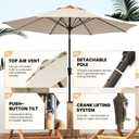 2 x Ayge 9FT Large Outdoor Patio Umbrella Market Table Umbrella-UV Resistant, Easy Push Button Tilt and Crank, 8 Sturdy Fiberglass Ribs Heavy-Duty Pool Umbrella for Deck, Backyard,Garden,Beige
