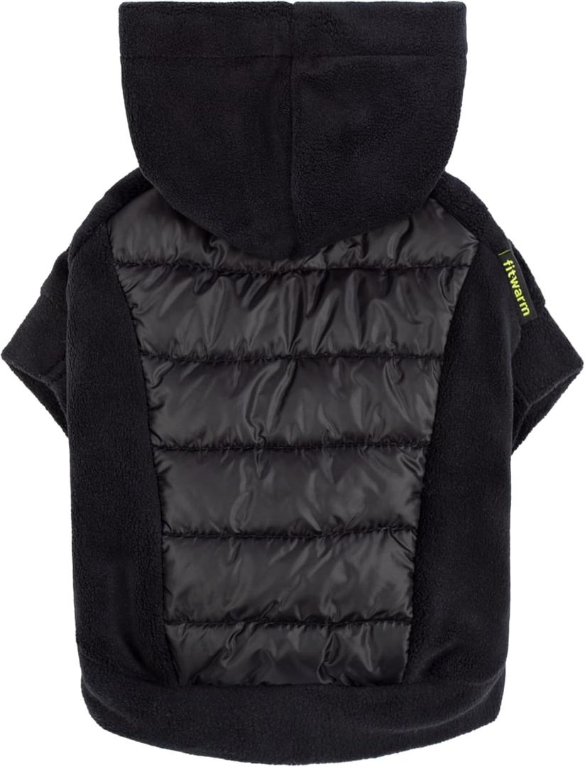 Fitwarm Quilted Fleece Dog Hoodie, Warm Coat, Winter Clothes for Small Dogs Boy Girl, Lightweight Pet Hooded Outfit, Black, Large