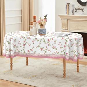 Oval Tablecloth 60 x 84 Inch, Pink Floral Flower Oval Table Cloth, Washable Wrinkle Free Oval Table Cover for Kitchen Dinning Party