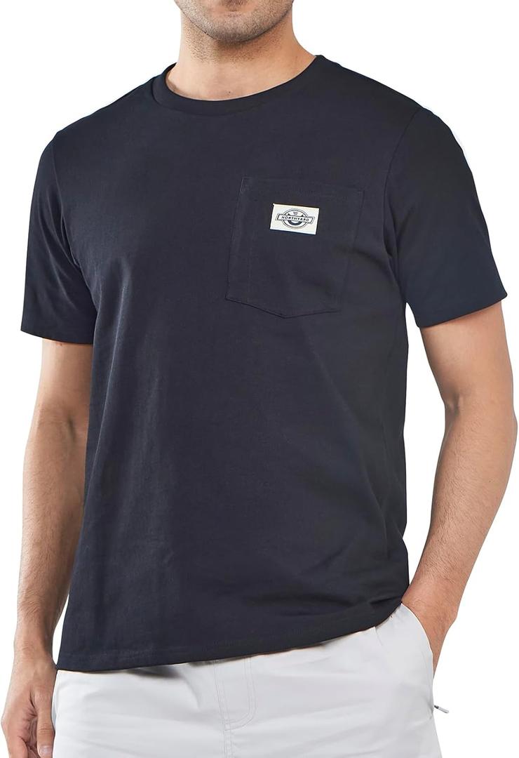 NORTHYARD Men's Cotton Shirts Heavyweight Short Sleeve Casual T-Shirts with Chest Pocket Work Wear (Black, XXL)