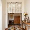 Boho Crochet Lace Linen Sheer Valances for Window Kitchen Oven Apron Cafe | Vintage Macrame Valances with Tassels for Dining Room Living Room Rustic Half Curtain Rod Pocket 1 PC (W39 L20 in,Beige)