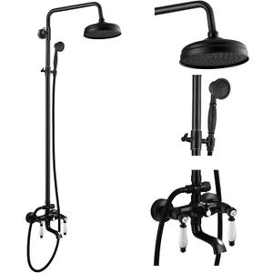 gotonovo Oil Rubbed Bronze Shower Faucet 8-inch Rainfall Shower Head Fixture with Handheld Spray Double Lever Handle Bathtub Spout Triple Function Bathroom Wall Mount