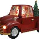 Red Pickup Truck Christmas Snow Globe, Santa Claus and Christmas Trees Home Decoration