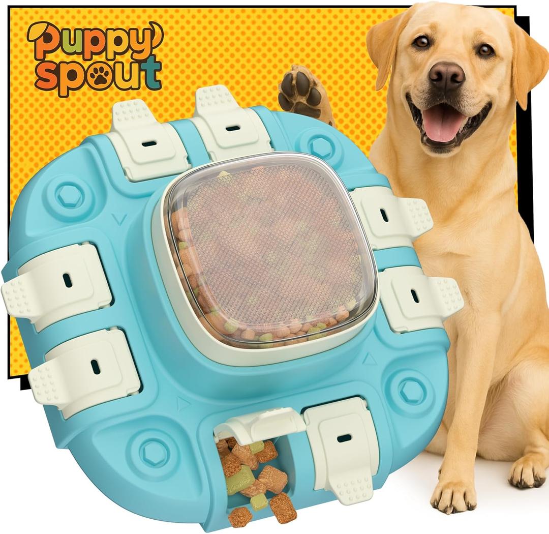 puppyspout Dog Puzzle Toy2 Levels for Smart Dogs, Slow Feeder with Button for IQ Training and Mental Enrichment for Small Medium Large Dogs