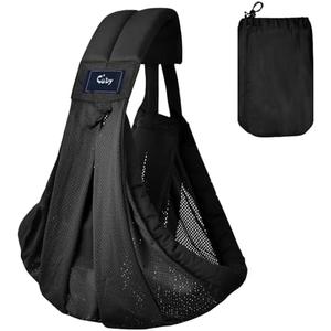 CUBY Mesh Baby Sling Carrier, Breathable Lightweight Baby Wraps Sling with Adjustable Strap Storage Bag- Easy to Wearing Front Baby Slings for Newborn Infant Toddler Carry Up to 40lbs (Black Mesh)