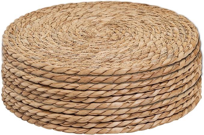31 Packs 12 Inch Woven Placemats, 30cm Round Natural Rattan Tablemats, Water Hyacinth Rattan Chargers for Dining Table, Brown