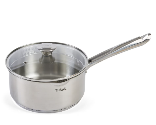 T-fal Cook & Strain Stainless Steel Induction Cookware, Sauce Pan W lid, 3 quart