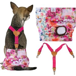 CuteBone Dog Diapers Female 3 Pack Reusable Doggy Diapers with One Suspender for Dog Period, M