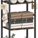 Mondazie Free Standing Towel Racks for Bathroom with U-Shaped Detachable Dividers, 3-Tier Floor Towels Holder Stand with Shelf & 8 S-Hooks, Metal Pool Towel Storage Organizer for Home, Poolside, Black