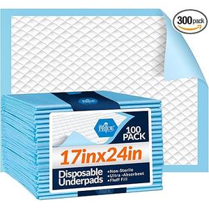 MED PRIDE 17 x 24 Inch Disposable Incontinence Pads (300 Count) Bed Liners, Puppy Training, Thick & Super Absorbent Protection for Kids, Adults, Elderly