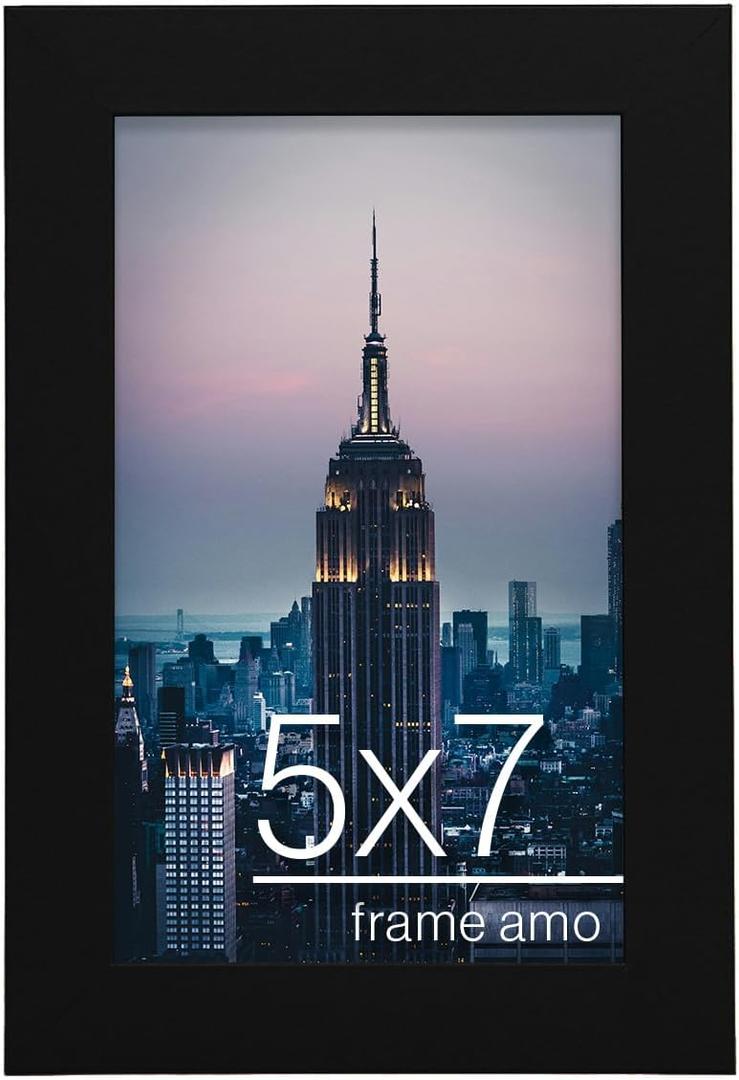 Frame Amo 5x7 Black Modern Picture Frame, 1 inch Border, Acrylic Front, for Wall or Table