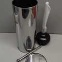 Chrome Toilet Plunger with Holder Bathroom Metal Canister Holder Drip Cup, Heavy Duty, Deep Cleaning Silver