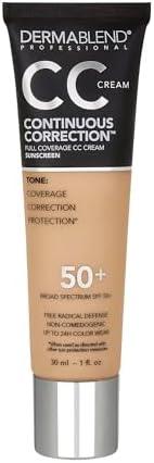 Dermablend Continuous Correction Tone-Evening CC Cream Foundation SPF 50+, Full Coverage Foundation Makeup & Color Corrector, Oil-Free