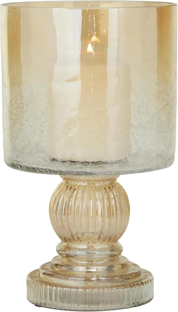 Deco 79 Glass Handmade Turned Style Pillar Hurricane Lamp with Faux Mercury Glass finish, 6" x 6" x 11", Brown (SMALL SIZE)
