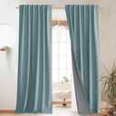 NICETOWN 100% Blackout Skylark Blue Linen Curtains 90" Length with Thermal Insulated Liners, Farmhouse Style Room Cooling Small Window Draperies for Dining Room (2 Panels, 52" W)