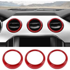 RT-TCZ Center Console Air Conditioner Outlet Vent Trim Cover Ring Interior Accessories for Ford Mustang 2015-2022,3PCS (Red)
