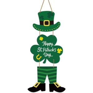St Patricks Day Decorations Happy St Patricks Day Wreath Door Decorations Wooden Wreaths for Front Door Hanger Leprechaun Top Hat Irish Hanging Sign Decor for Porch Wall Indoor Home Decor