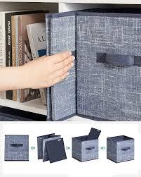 Large Storage Baskets- 10x10x11 inch Storage Bins for Shelves and Closet Organizing, Foldable Fabric Bin for Home Organization Clothes and Laundry (6-Pack, Blue &Gray)