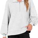 ANRABESS Womens Oversized Sweatshirts Quarter Zip Long Sleeve Comfy Casual Pullover Tops 2025 Fall Trendy Y2K Clothes (Large, Light Grey)