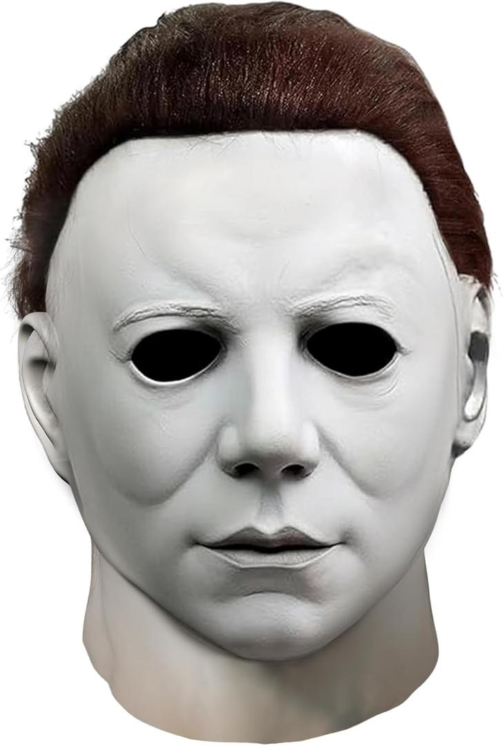 Scary Halloween Mask for Adults Realistic Classic White Full Head Latex Masks Creepy Cosplay Costume Props, One Size