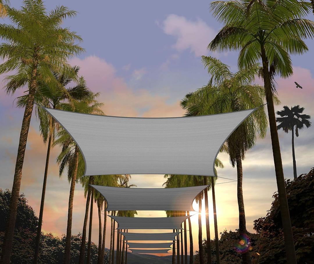 Amgo 8' x 14' Grey Rectangle Sun Shade Sail Canopy Awning UPF50+ AGTAPR0814, 95% UV Blockage, Water & Air Permeable, Commercial and Residential