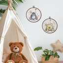 Giosve Bear Donkey Nursery Round Wall Art Canvas Framed Poster, Kids Room Decor, Cartoon Bear Donkey Floral Hanging Wall Sculptures for Kids Nursery Room Bedroom Playroom Decor, 10x10 Inch Set of 2