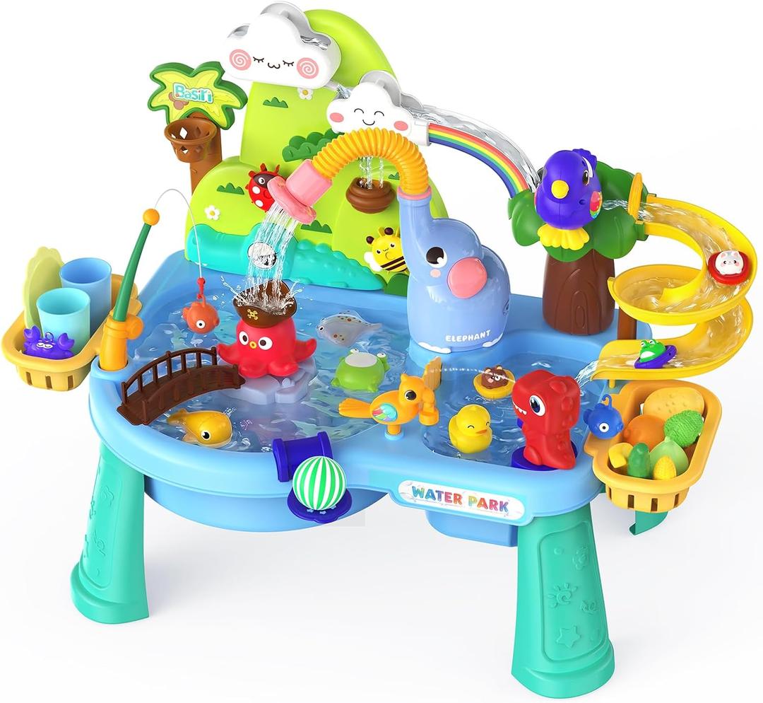 2026 Upgraded Water Table for Toddlers 1-3, Outdoor Toddler Toys Sand Water Pool Toys with Pump/Running Water/Fishing Toy/Play Food Accessories, Kitchen Play Sink Toys for Girl Boy Ages 4-8 (Blue)