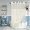 No Hook Slub Textured Shower Curtain with Snap-in PEVA Liner Set, Hotel Style Cream Shower Curtain with Sheer Top Window, Water Repellent, Sand, W71xH72
