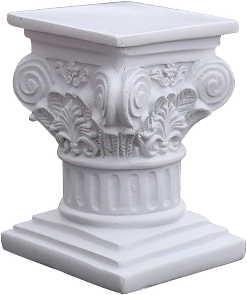 Creative Roman Pillar Greek Column Statue Resin Pedestal Stand Figurine Sculpture Table Outdoor Home Kitchen Decor Lightweight - S Square (White)