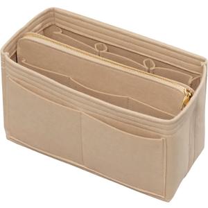 Purse Organizer Insert with Zipper Felt Bag Organizer for Tote Purse Beige Large