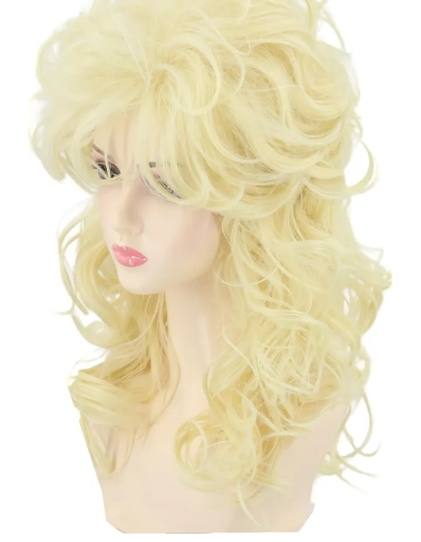 Women's Wigs 70s 80s Fashion Singer Wigs Blonde Long Curly Beehive Wigs for Halloween Costume Party Wig