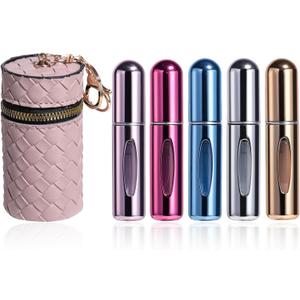 JPNK Mini Refillable Perfume Portable Atomizer Bottle 5PCS Travel Size Spray Refillable Refill Bottle 5 ml with Travel and Outgoing Bag