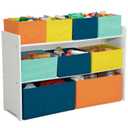 Delta Children Deluxe Multi-Bin Toy Organizer with Storage Bins - Greenguard Gold Certified, White with Navy/Green/Pastel Bins