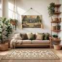 Vintage Nature Tapestry Wall Hanging Set with Telescopic Rod & Tassels - Jacquard Woven Fabric Aesthetic Country Landscape Wall Tapestry for Bedroom/Living Room Decor Green Art (42"x27") (Earthy - greens, lake scene with boat and hills)