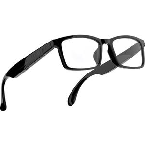 Smart Glasses, Anti-Blue Light Bluetooth Glasses, Built-in Mic and Speakers, Open Ear Music and Hands-Free Calls, Touch and Voice Assistant Compatibility, 100h Long Battery Standby Time (Black)