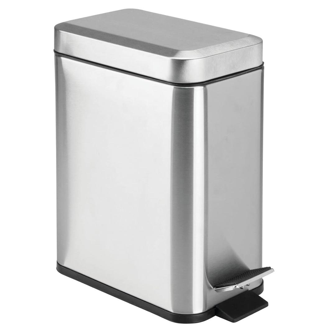 mDesign Rectangular Step-Open Wastebasket Trash Can - Brushed Stainless Steel (1.3 gallon)