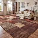 DweIke Washable Area Rugs 5x7 for Living Room, Modern Geometric Red Soft Patchwork Carpet, Non-Slip Stain Resistant Throw Rug for Bedroom Dining Room Office Home Decor