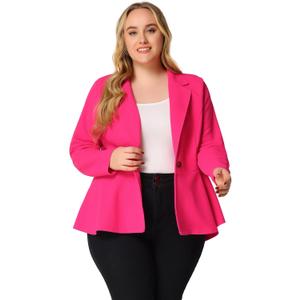Agnes Orinda Women's Plus Size Blazer Notch Panel Work Business Casual Outfits Dressy Suit Jacket Peplum Blazers (Pink, XL)