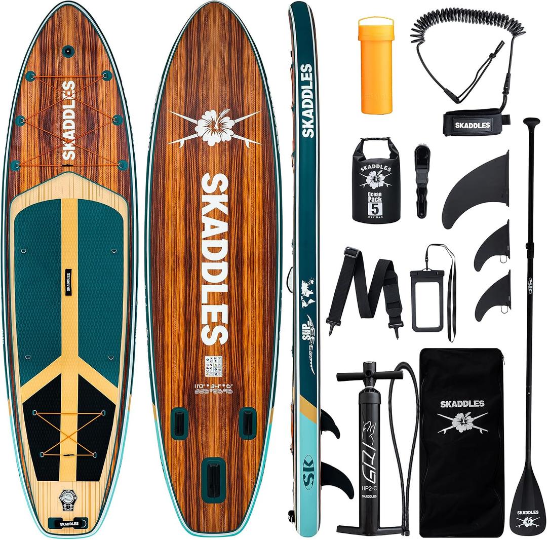 11' Inflatable Stand Up Paddle Board Extra Wide SUP for Adults & Kids of All Skill Levels, Stable Paddleboard with Pump, Fins, Backpack, Accessories & Waterproof Phone Pouch