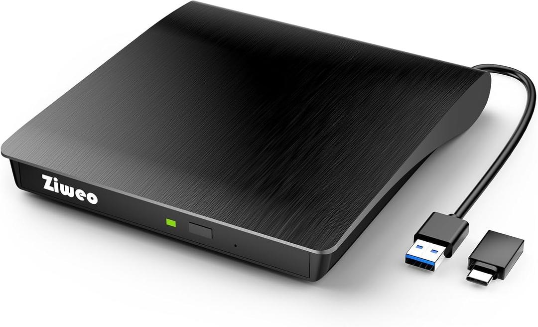 Ziweo External CD DVD Drive, Portable USB 3.0 Type-C CD Burner CD +/-RW Drive DVD Player for ROM Rewriter Burner Compatible with Laptop Desktop PC Windows MacBook Linux Mac OS
