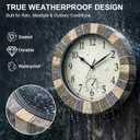 UMEXUS Outdoor Indoor Clock, 13 Inch Waterproof Wall Clocks with Thermometer，Silent Non-Ticking Battery Operated Decor for Patio, Garden, Porch, Pool, Living Room (Marble Gray)