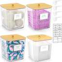 4 Pack Clear Laundry Pod Container, Laundry Room Organization Containers with Wooden Lids & Labels - Large Detergent Powder Storage for Room Organization, Scent Booster Holder