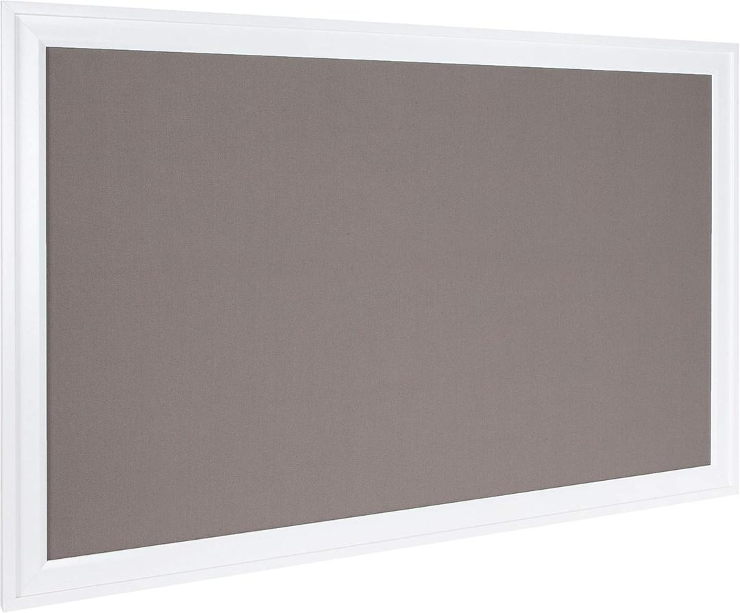 Design Ovation Bosc Transitional Framed Gray Fabric Pinboard, 27.5" x 43.5", White, Ready to Use Linen Bulletin Board for Wall